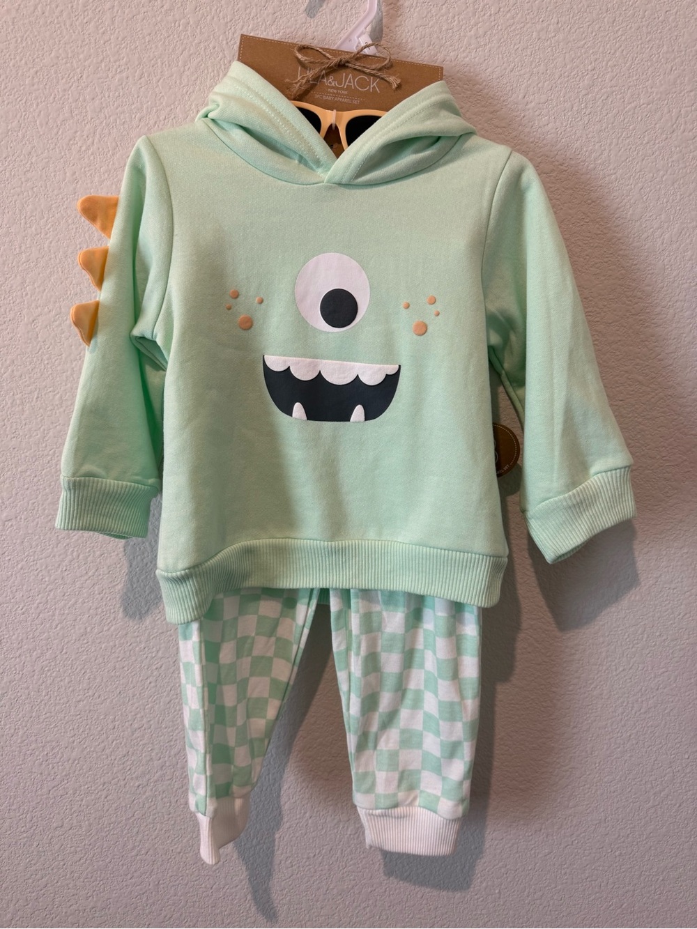 Kids Mint Monster Hoodie & Check Pants Matching Set - Unbranded